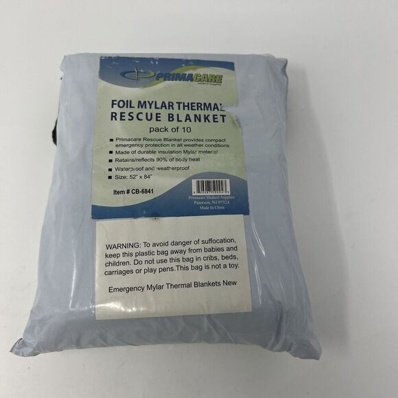 Primacare HB-10 Emergency Foil Mylar Thermal Blanket (Pack of 10), 52" Length... - Picture 1 of 6